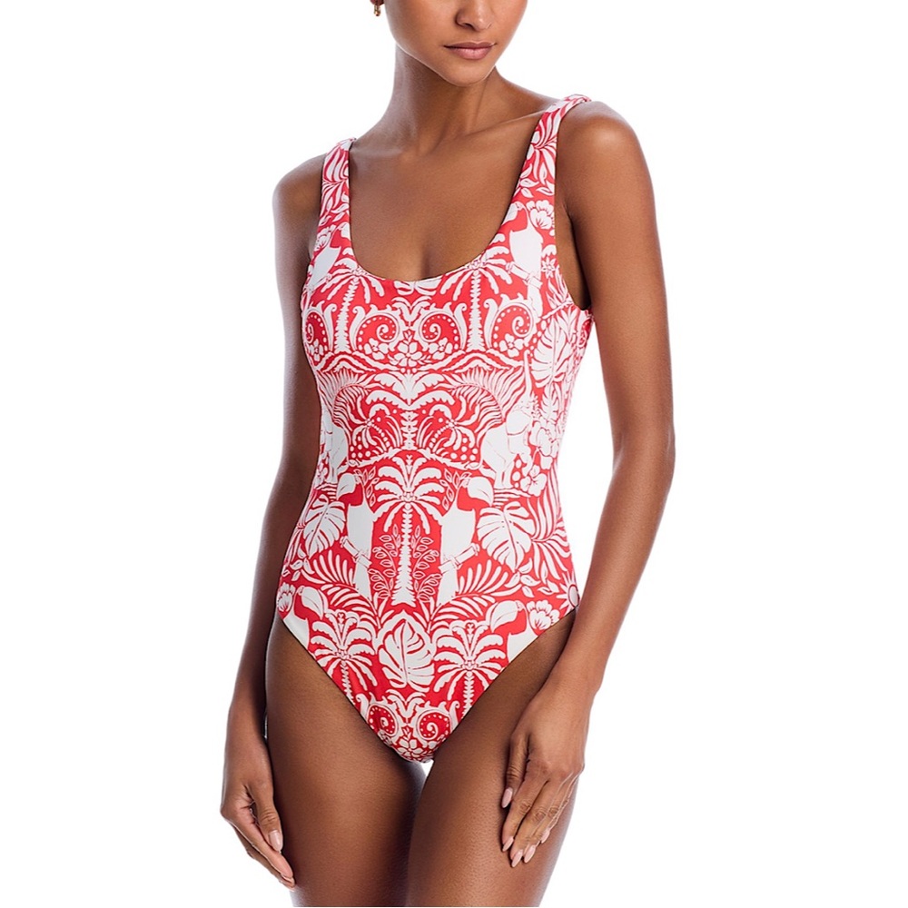 Aqua White Lotus Animal Print One Piece Swimsuit Coral‎ MEDIUM